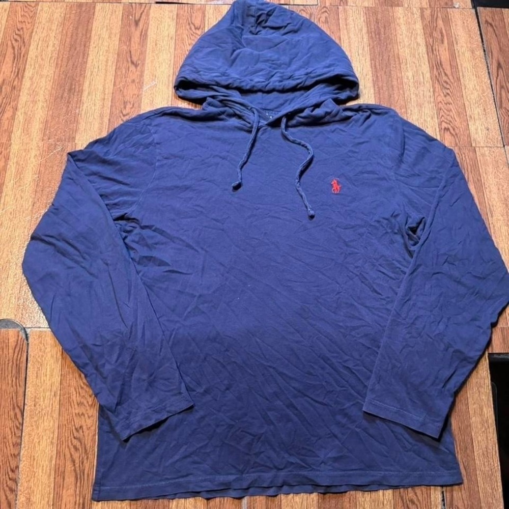 Polo Ralph Lauren Blue Running Hooded Sleeve Shirt Small